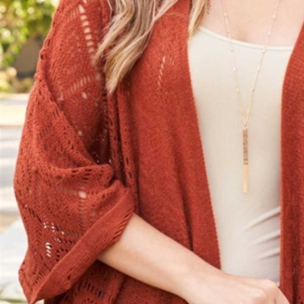 CROCHET DIAMOND PATTERN FRINGE RUANA KIMONO - Picture 7 of 7